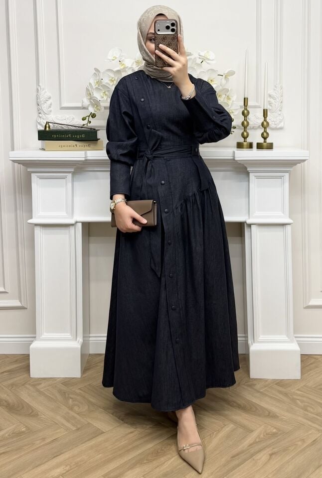 Rosali Denim Elbise Lacivert