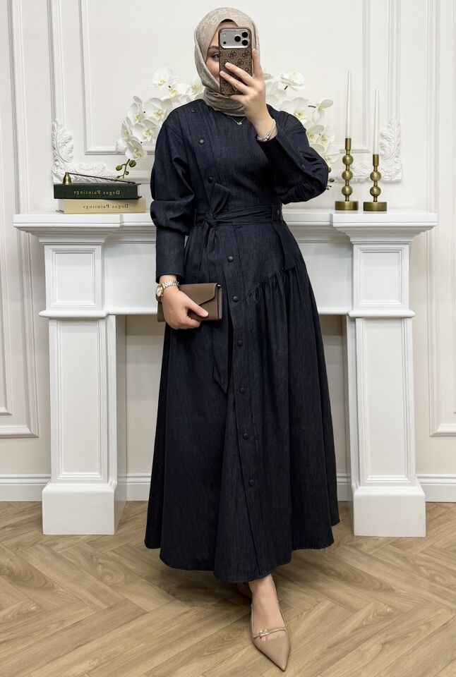 Rosali Denim Elbise Lacivert