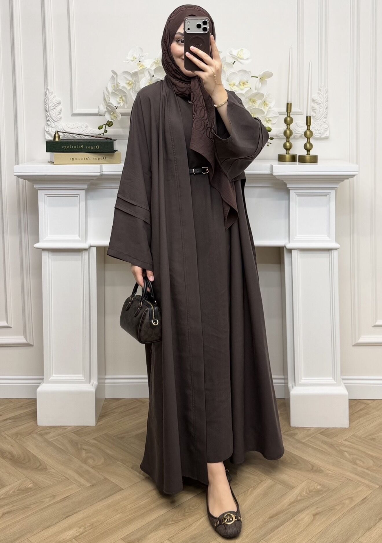 Vaha Tensel Qupra Abaya Takım Kahve