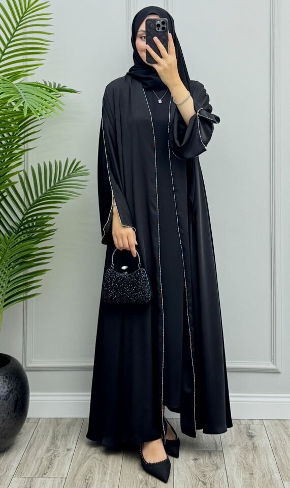 Dubai Taşlı Abaya Takım