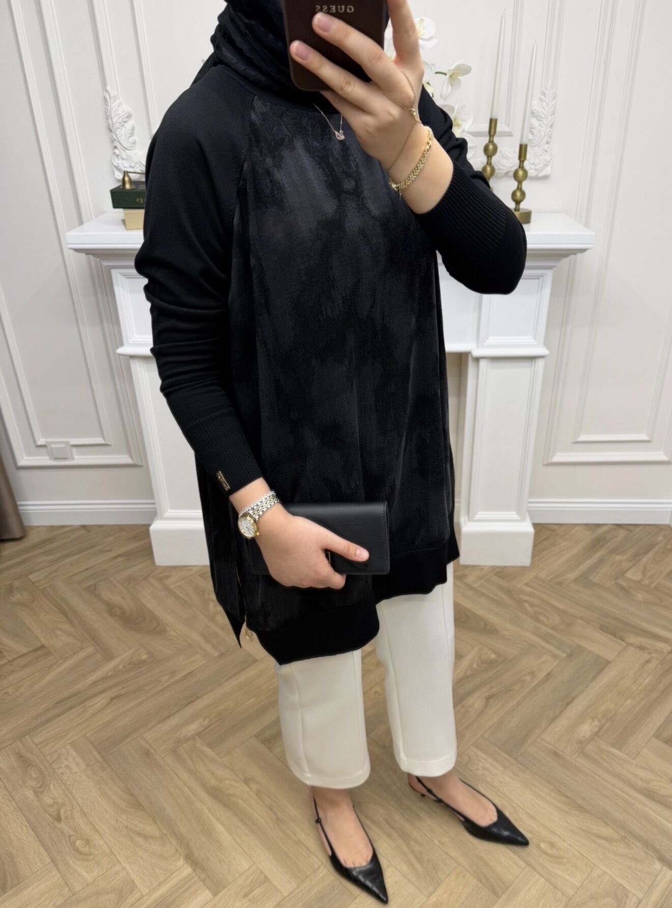 Liva Fermuarlı Qupra Tunik Siyah