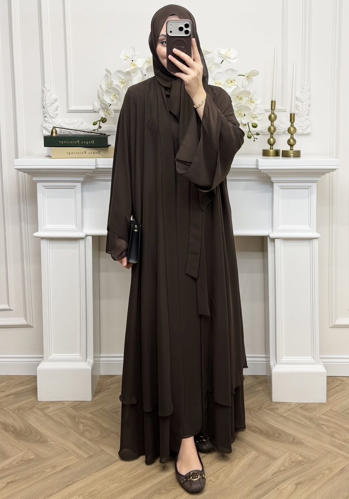 Diamond Abaya Takım Kahverengi