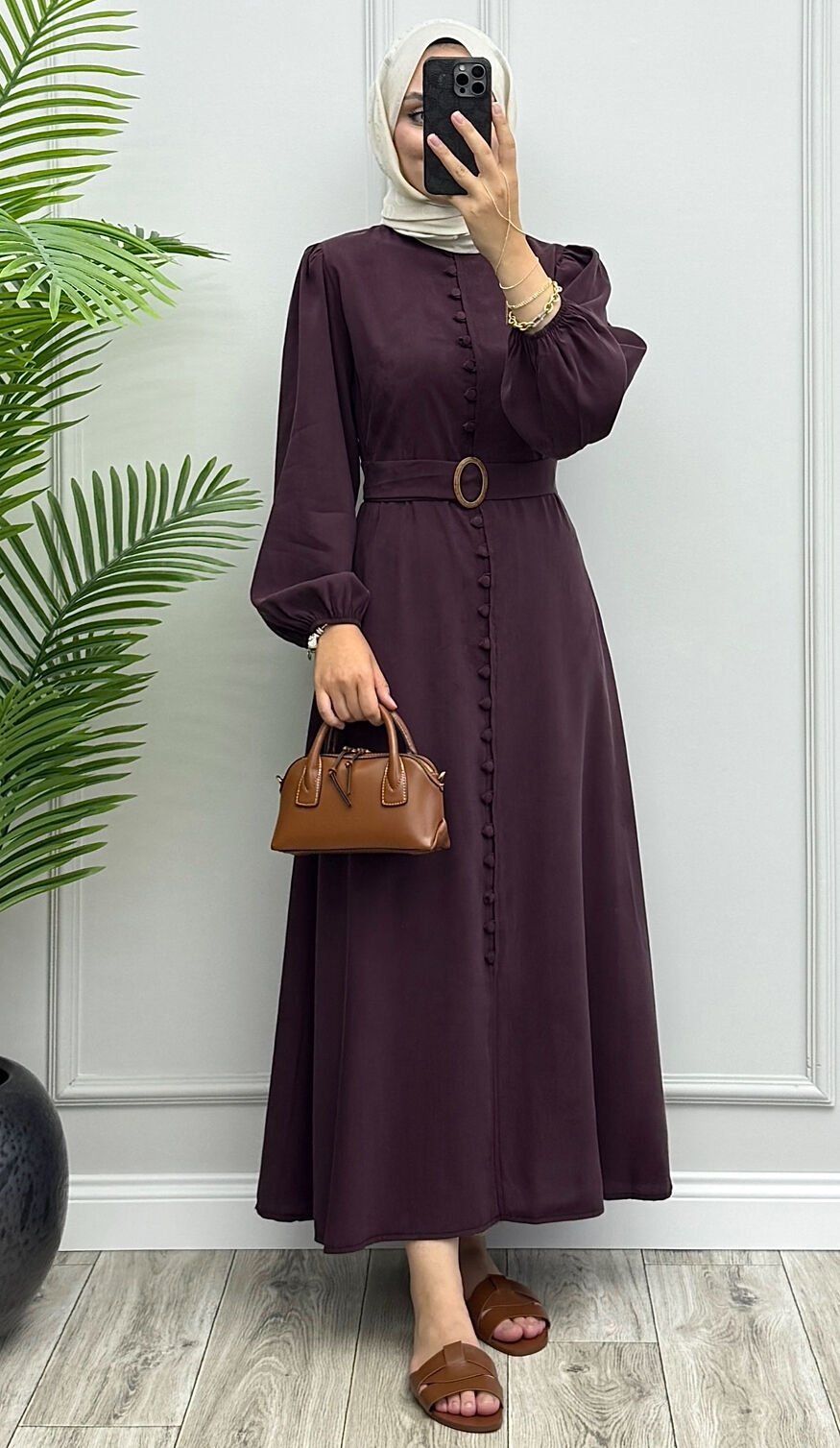 Bellina Tensel Elbise Mürdüm
