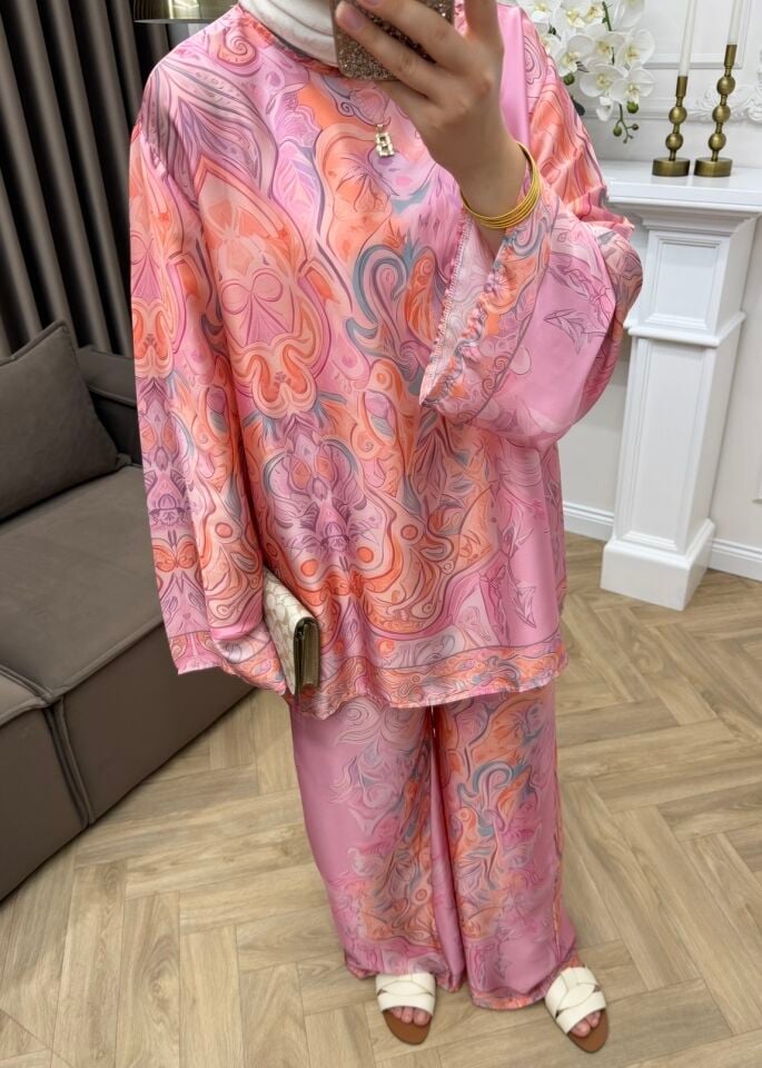 Ella Saten Takım Pembe