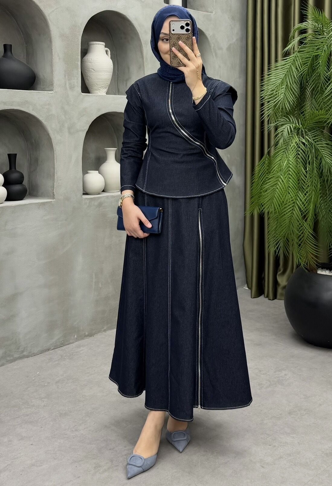 Lusso Fermuarlı Etekli Takım Lacivert