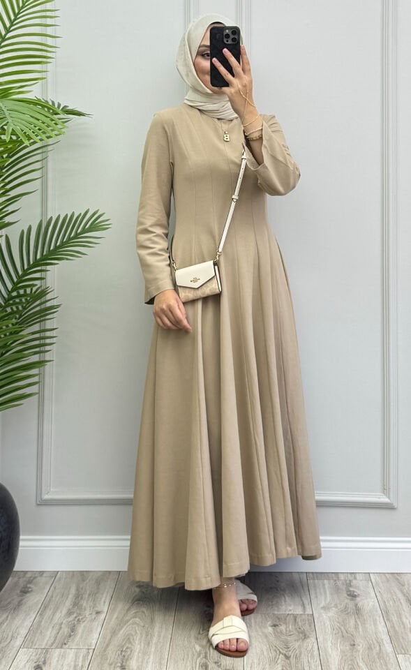 Kayla Keten Elbise Bej