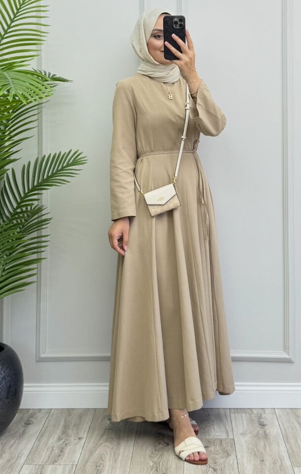 Kayla Keten Elbise Bej