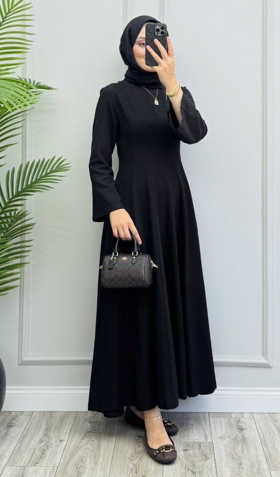 Kayla Keten Elbise Siyah