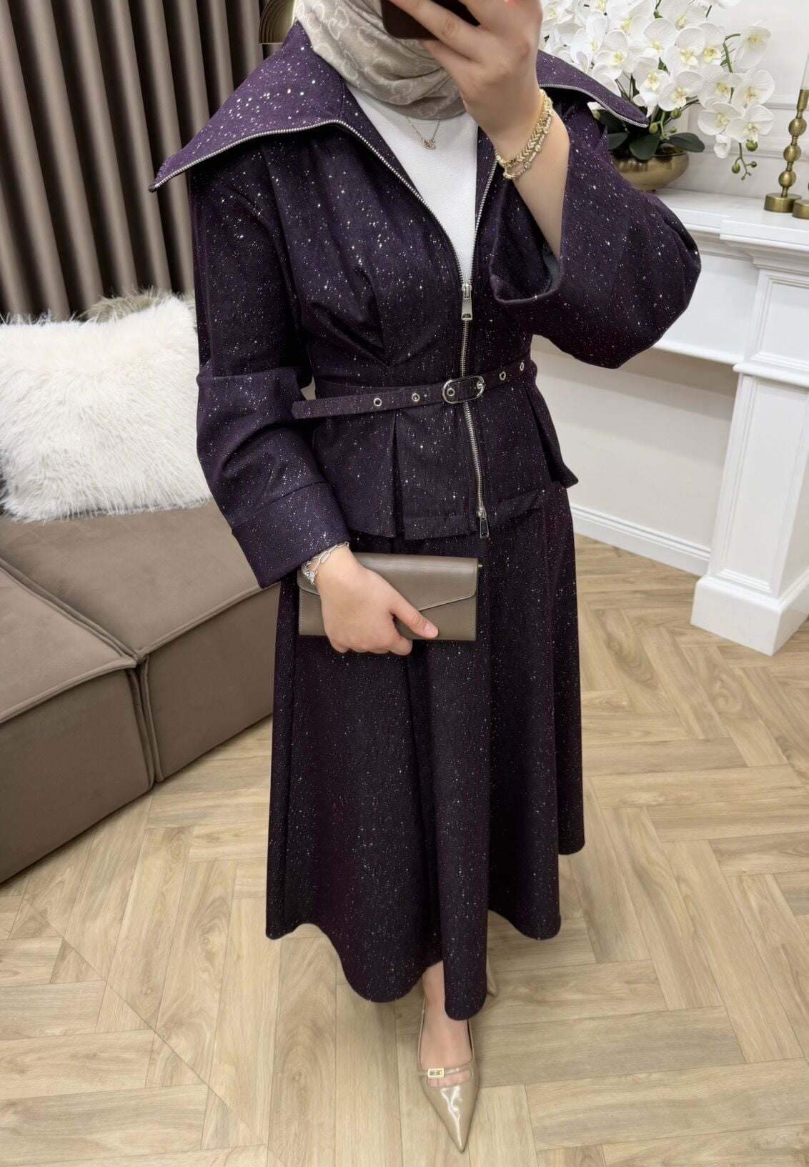 Nova Simli Etekli Takım Mürdüm