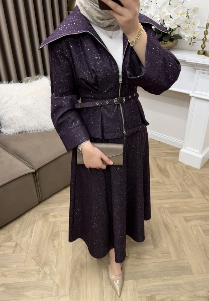 Nova Simli Etekli Takım Mürdüm