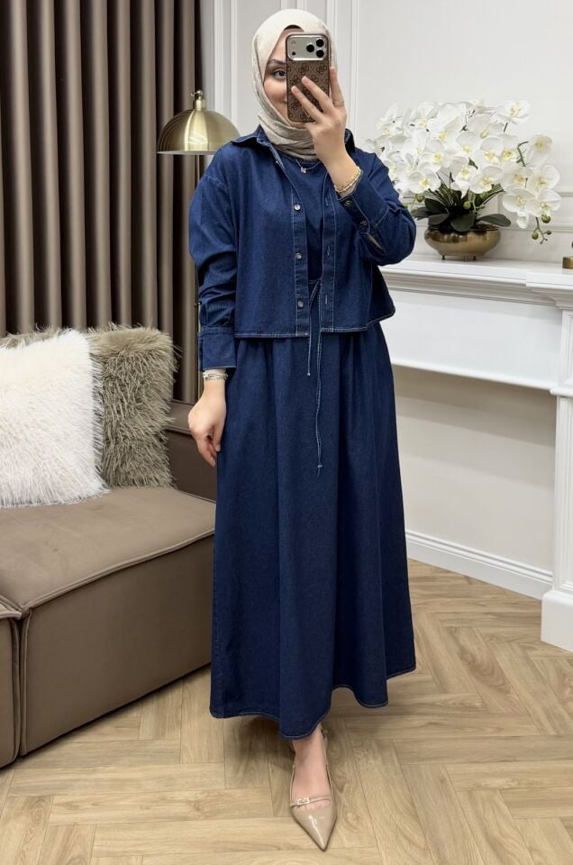 Karen Denim Ceketli Elbise Takım Lacivert