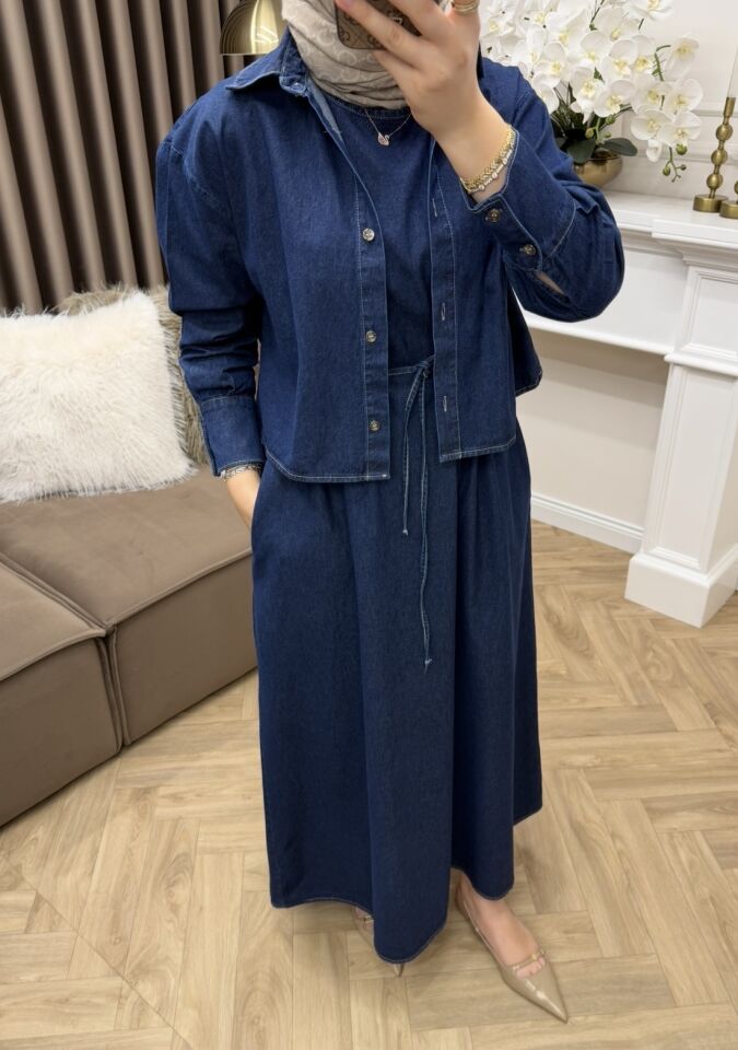 Karen Denim Ceketli Elbise Takım Lacivert