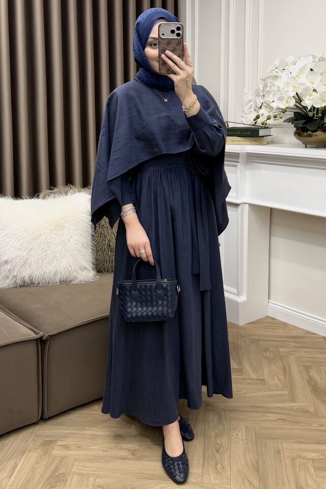 Penny Pelerinli Elbise İndigo