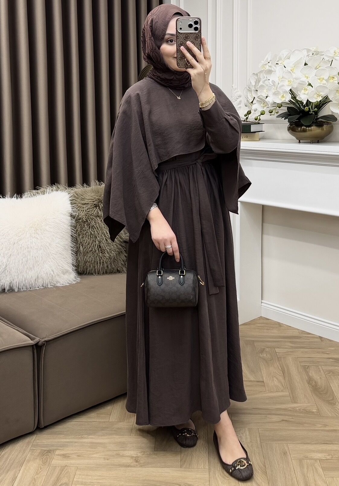 Penny Pelerinli Elbise Kahve