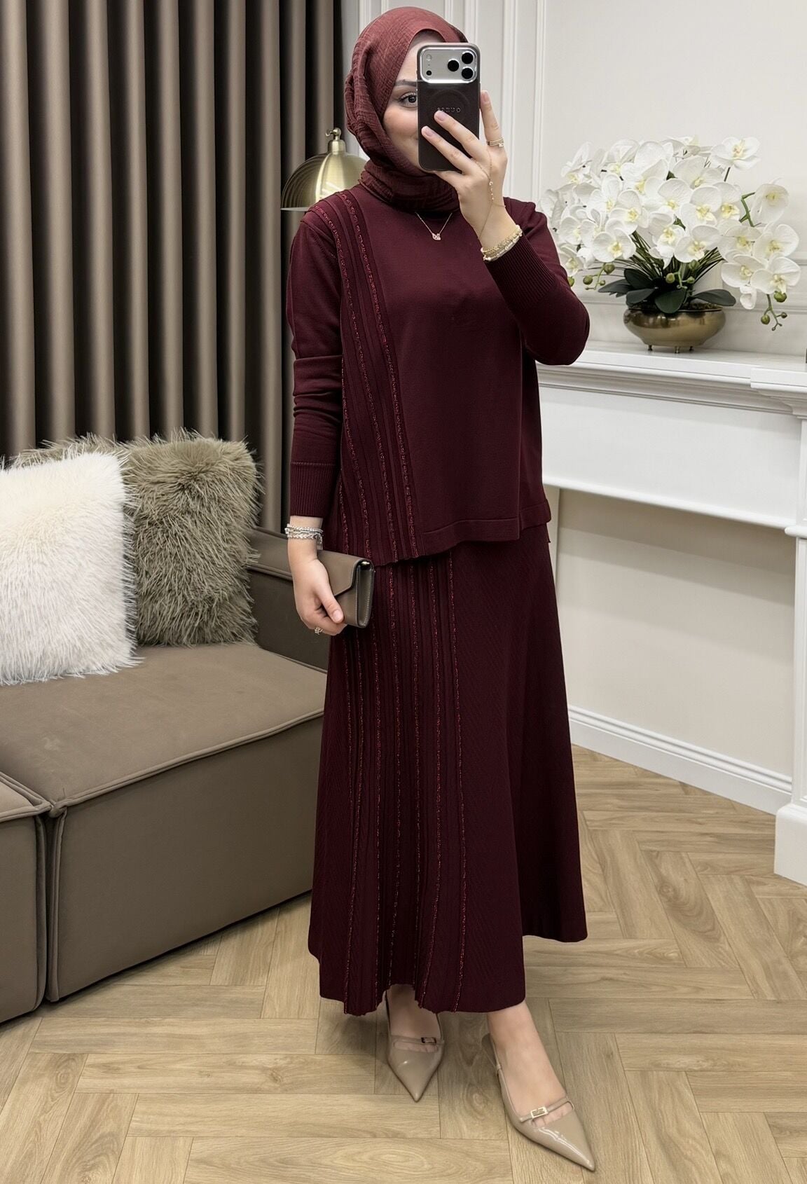 Noir Simli Merserize Etekli Takım Bordo