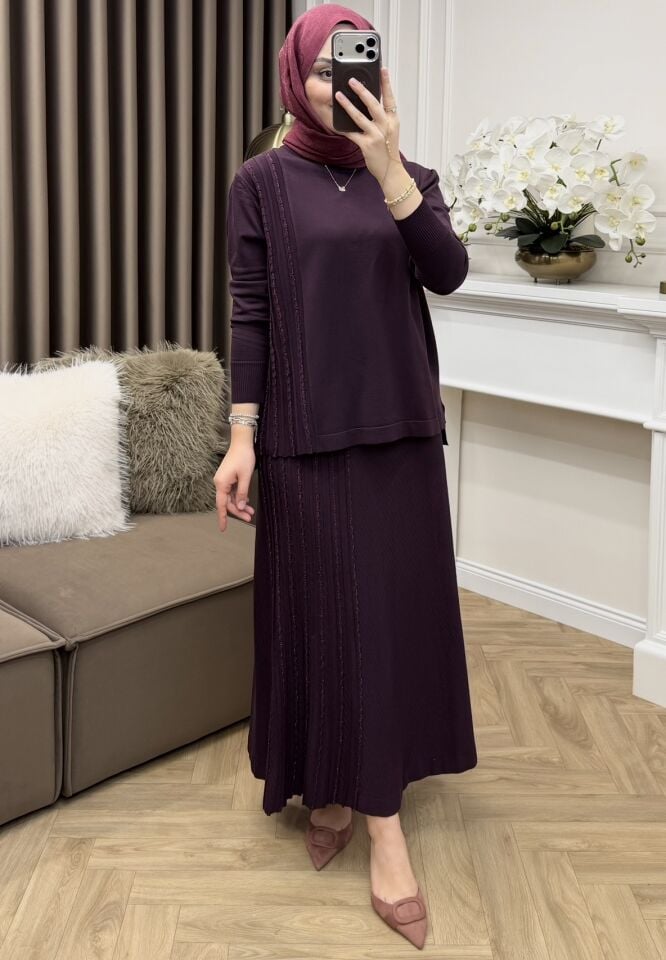 Noir Simli Merserize Etekli Takım Mürdüm