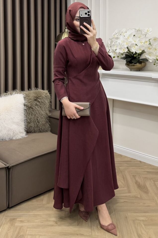 Fulya Tensel Cupra Elbise Bordo