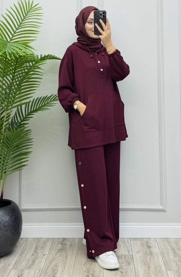 Lora Çıtçıtlı Oysho Takım Bordo