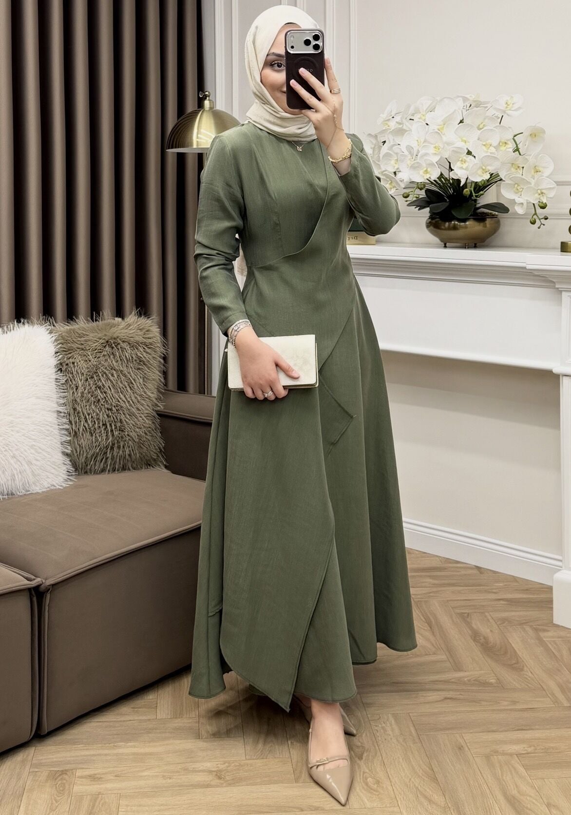 Fulya Tensel Cupra Elbise Haki