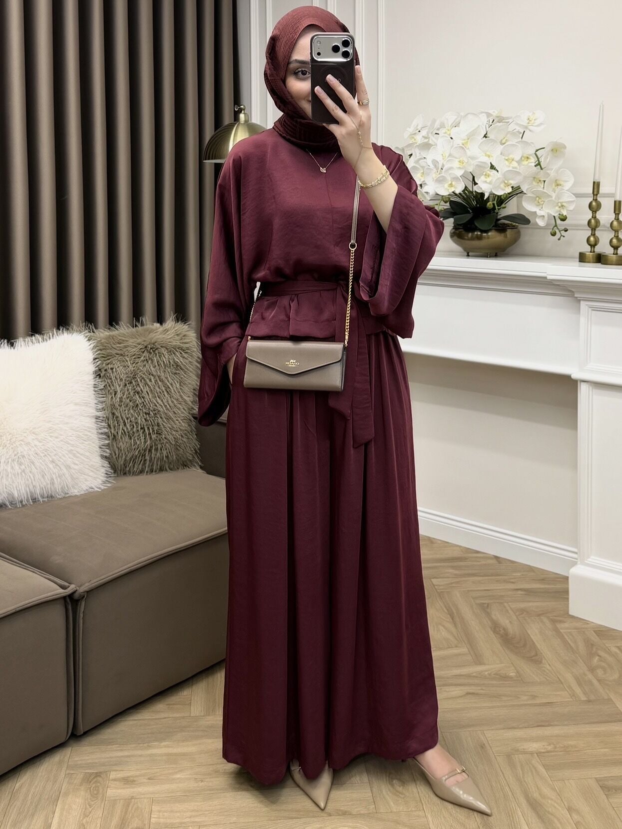 Lumina Saten Takım Bordo