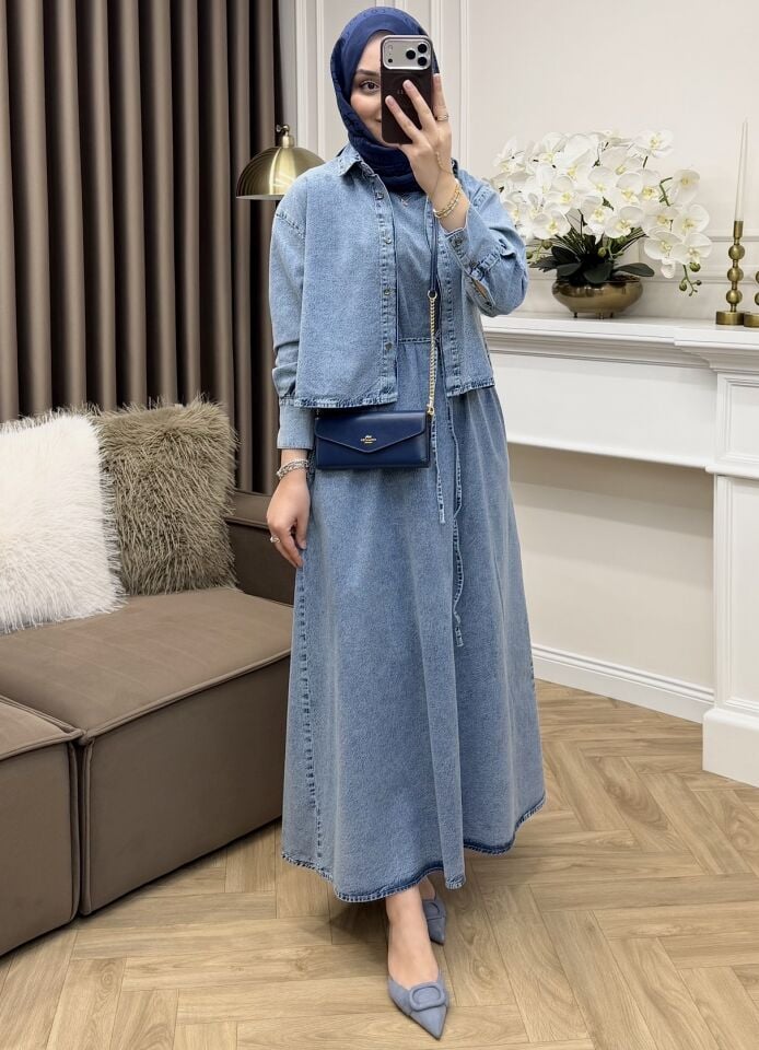 Karen Denim Ceketli Elbise Takım Mavi