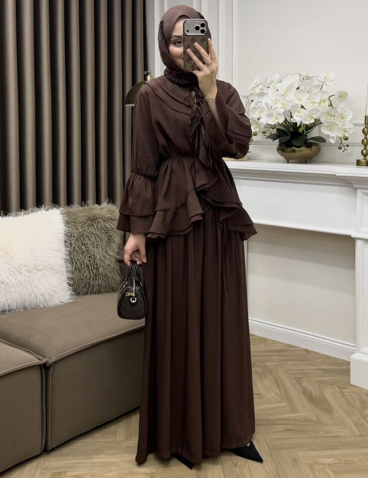 Vola Fırfırlı Vual Takım Kahve