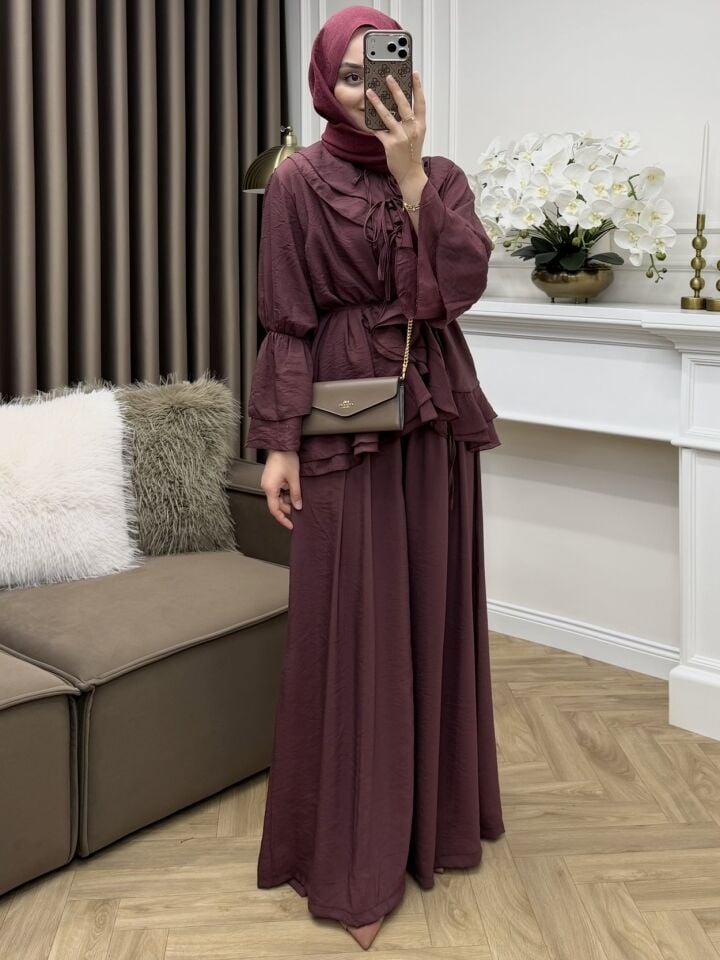 Vola Fırfırlı Vual Takım Mürdüm