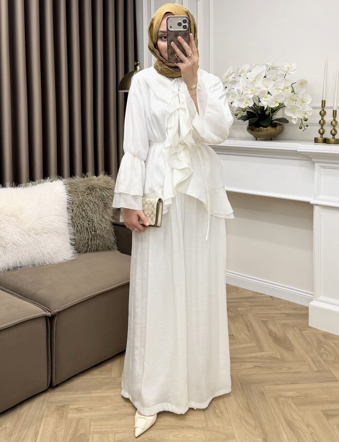 Vola Fırfırlı Vual Takım Beyaz