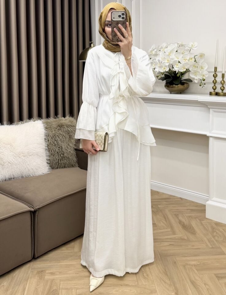 Vola Fırfırlı Vual Takım Beyaz