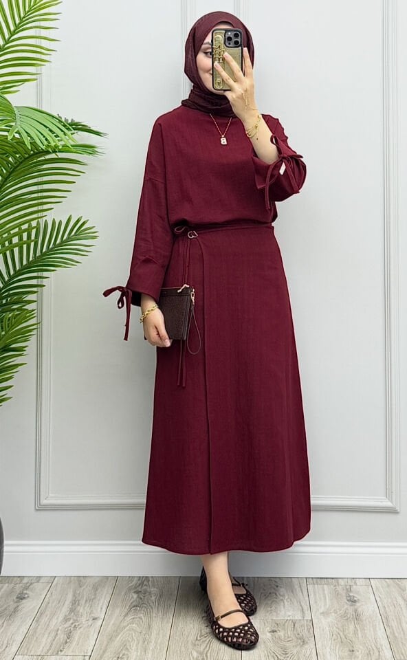 Anvelop Keten Etekli Takım Bordo