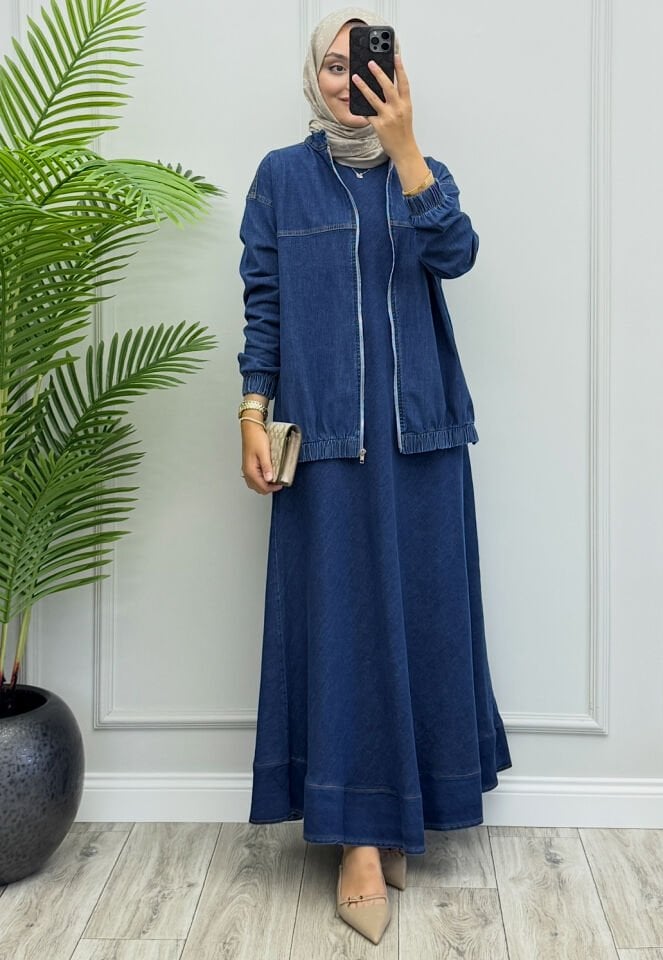 Deren Denim Elbise Takım