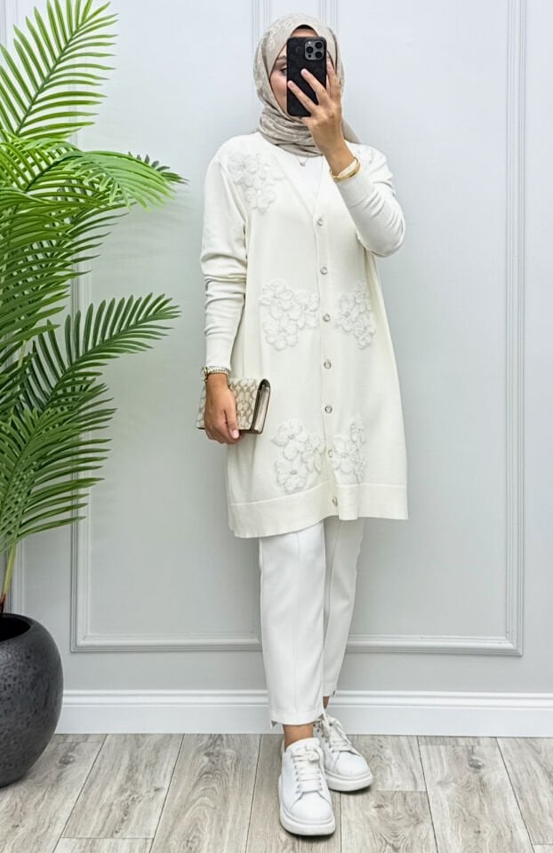 Daisy Merserize Hırka Ekru