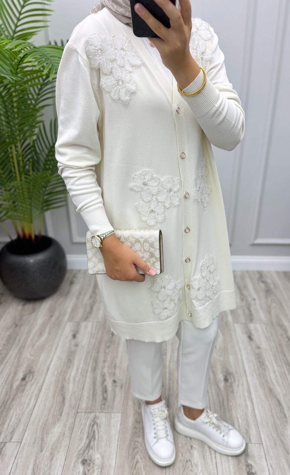 Daisy Merserize Hırka Ekru