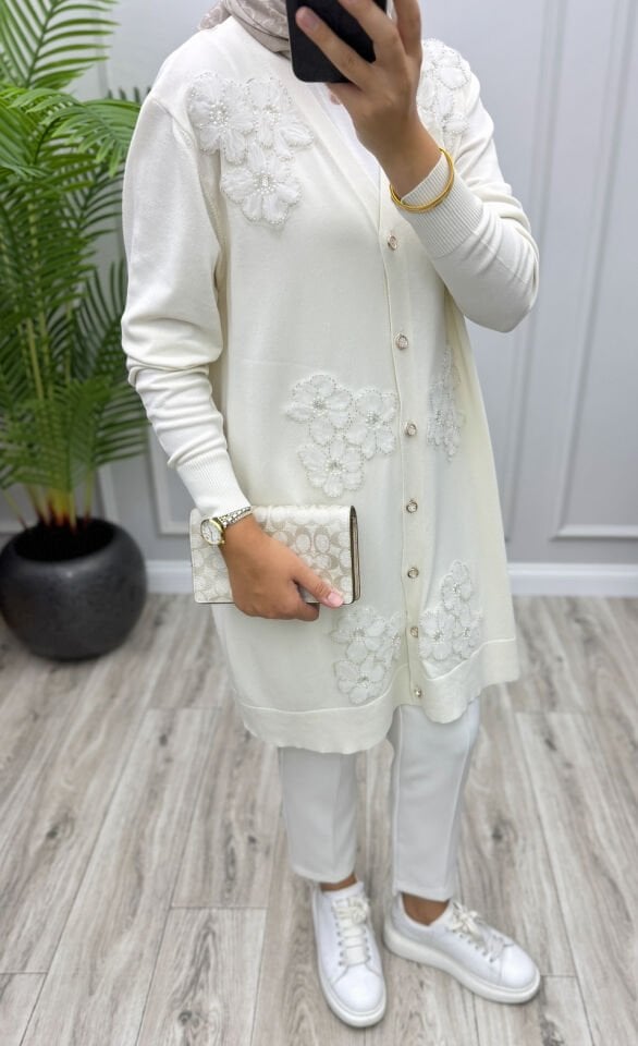 Daisy Merserize Hırka Ekru