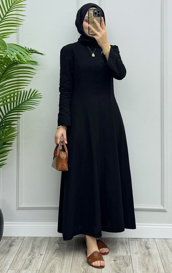 Luvia Keten Elbise Siyah