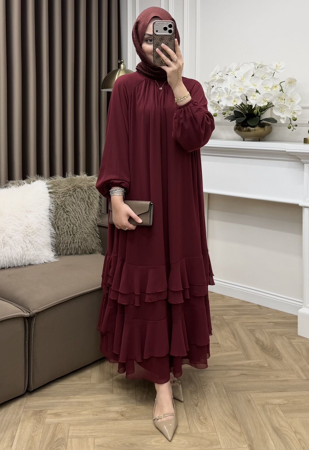 Simay Şifon Elbise Bordo