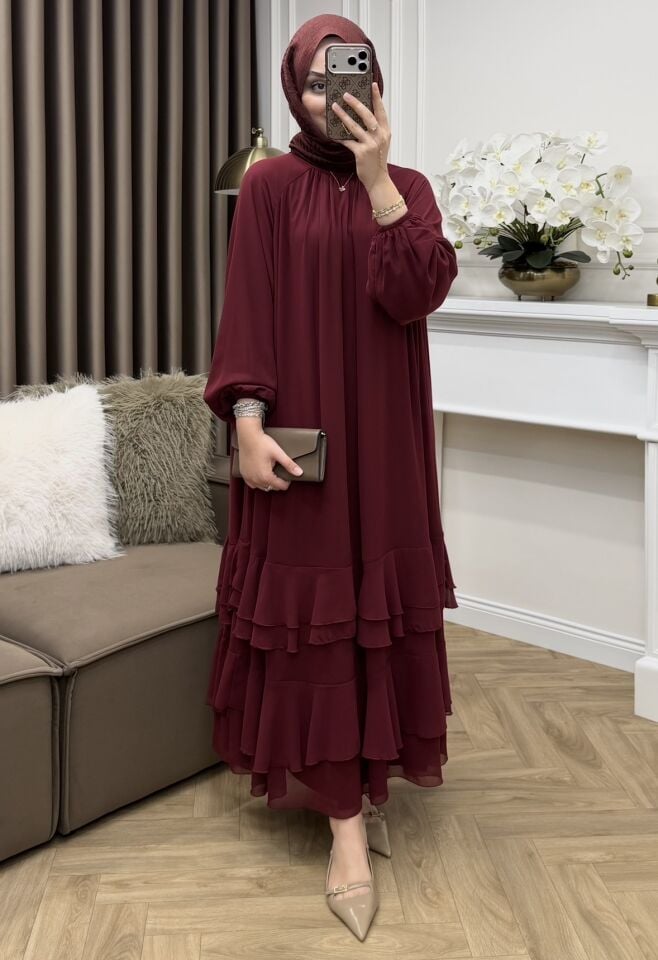 Simay Şifon Elbise Bordo