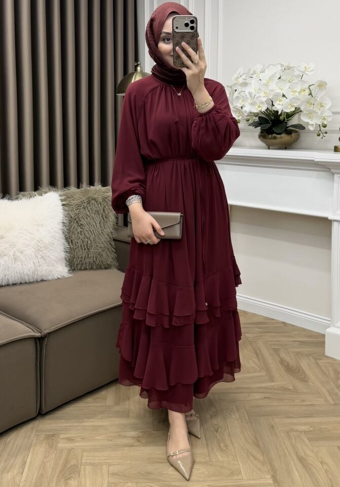 Simay Şifon Elbise Bordo