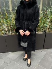 İthal Angora Şeritli Kaban Siyah