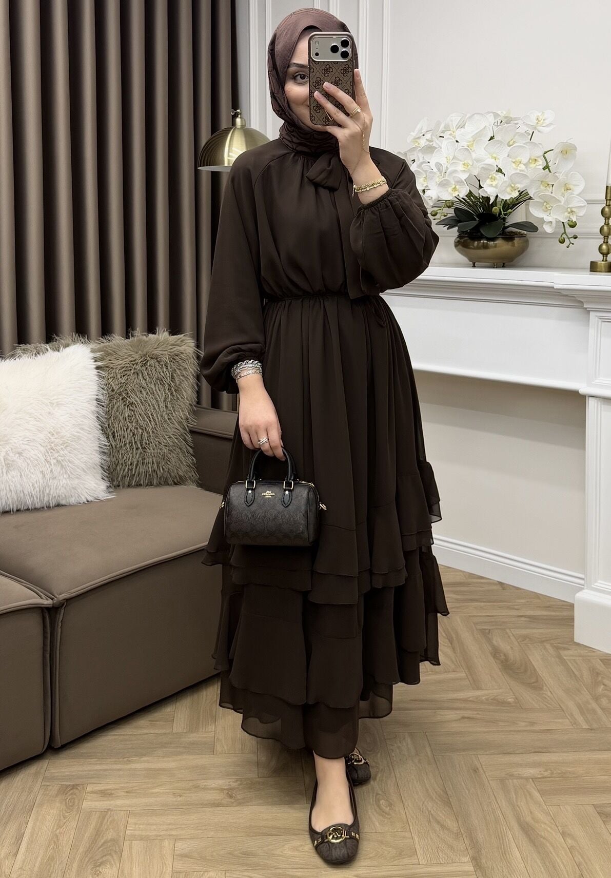 Simay Şifon Elbise Kahve