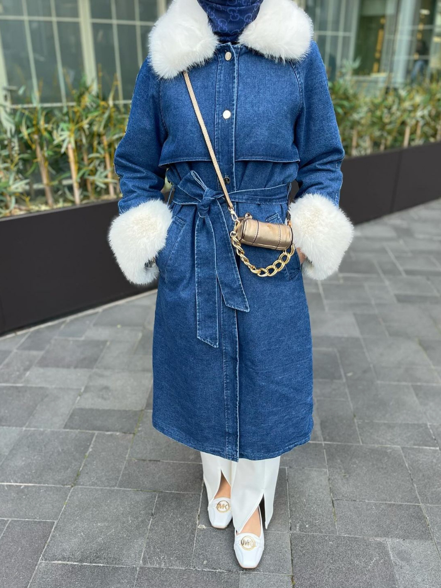 İthal Kapitoneli Kot Ceket