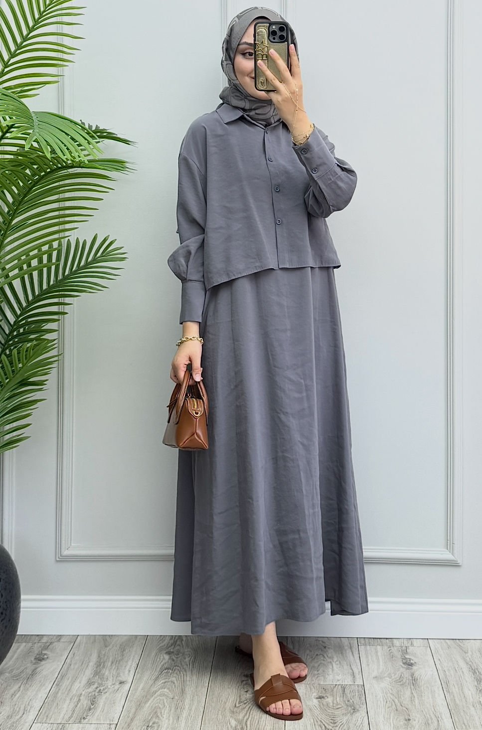 Valen Tensel Elbise Gri