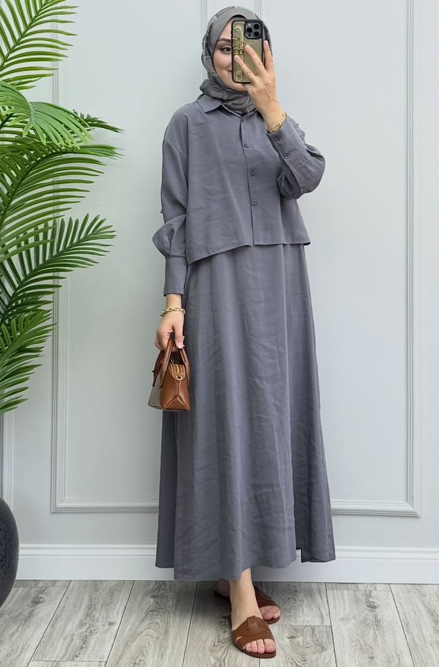 Valen Tensel Elbise Gri