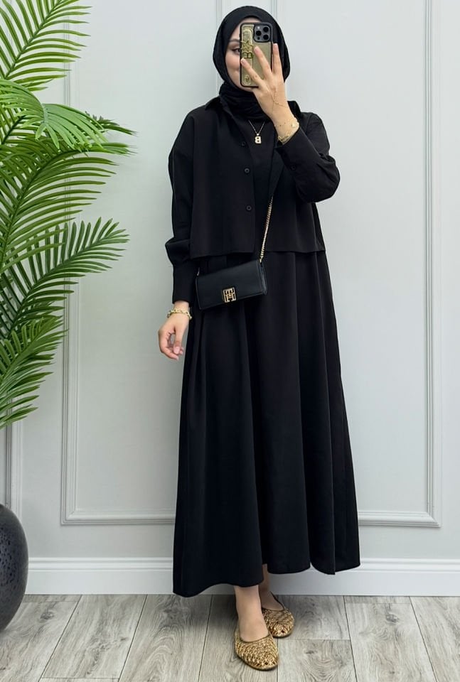 Valen Tensel Elbise Siyah