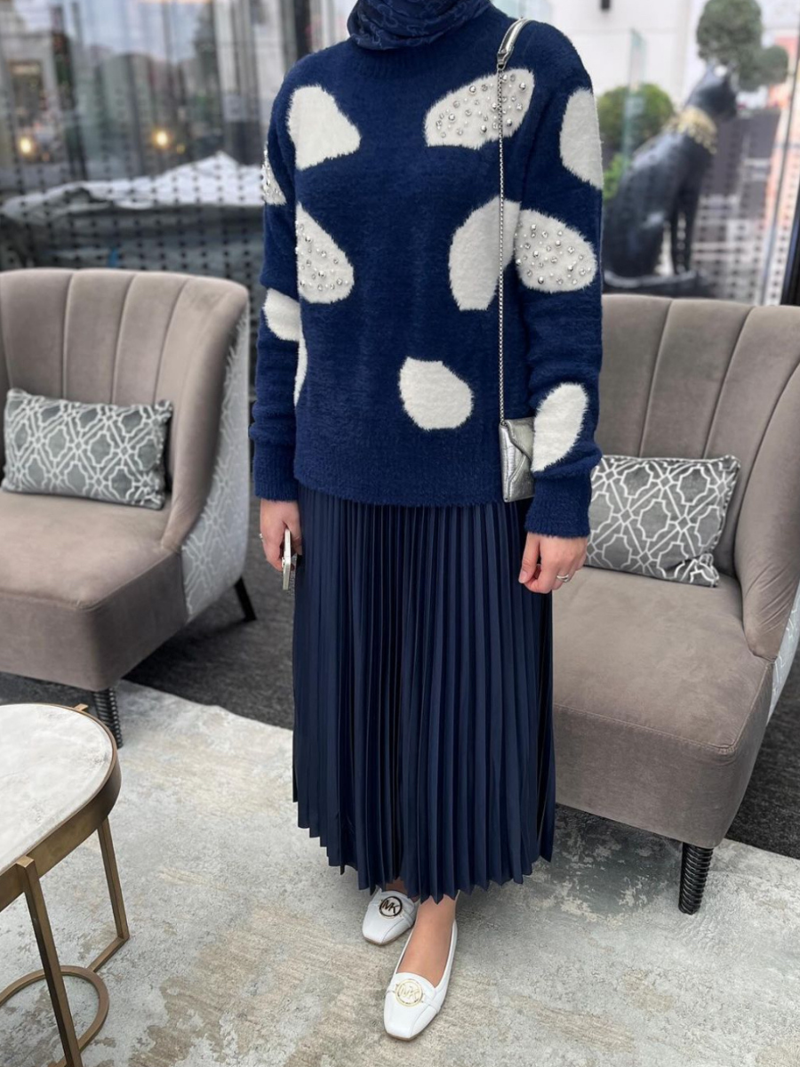 Taş Desen Angora Kazak Lacivert