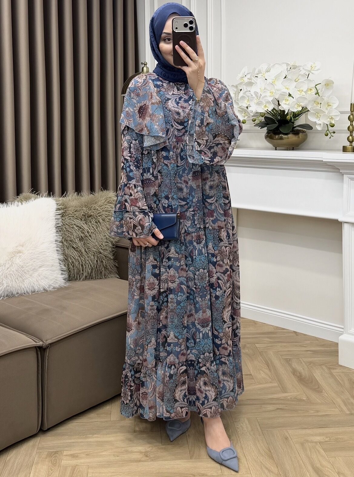 Melani Şifon Elbise Mavi