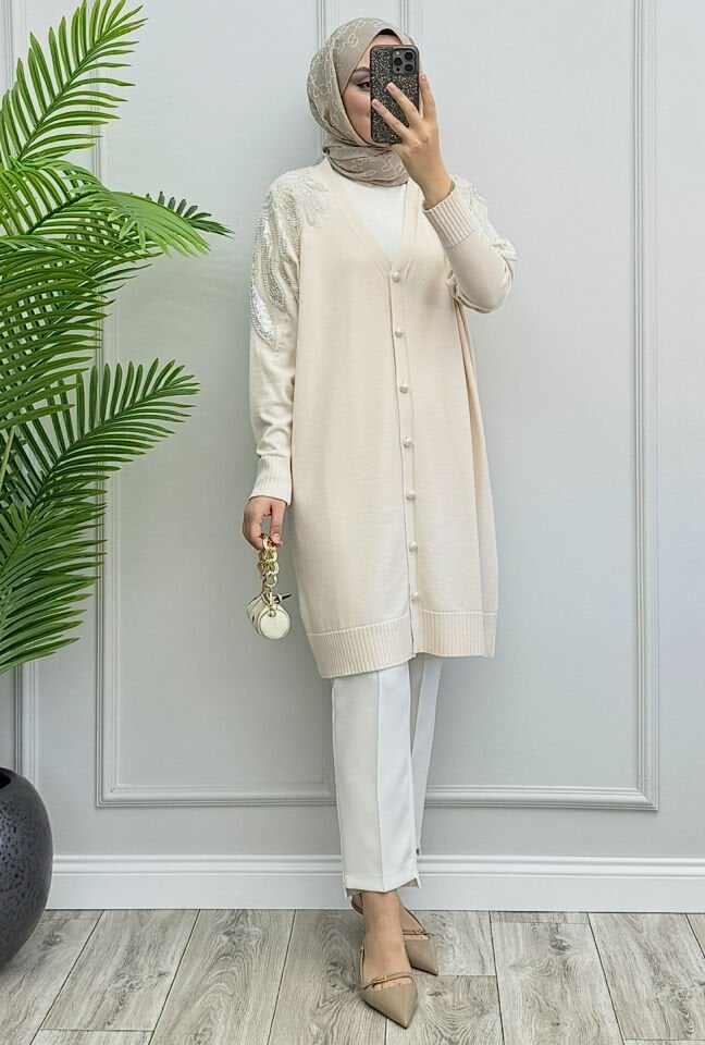 Paradise Merserize Hırka Ekru