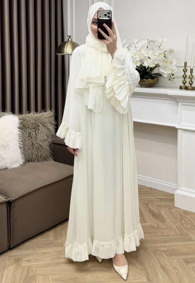 Benan Taşlı Şifon Elbise Beyaz