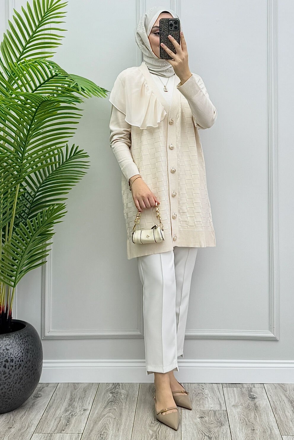 Giza Merserize Hırka Ekru