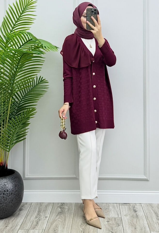 Giza Merserize Hırka Bordo